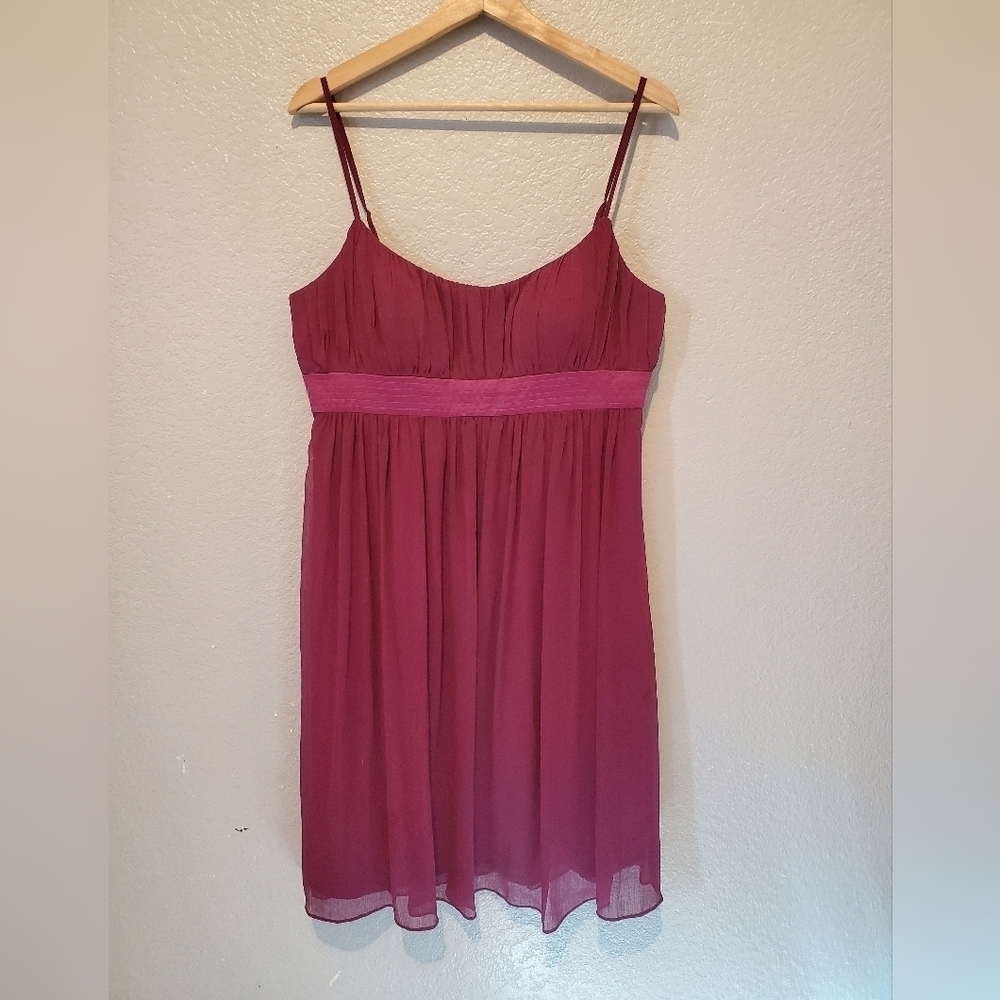 💚5/$25 Max & Cleo Plum Purple Spaghetti Strap Cocktail Chiffon Empire Dress 10